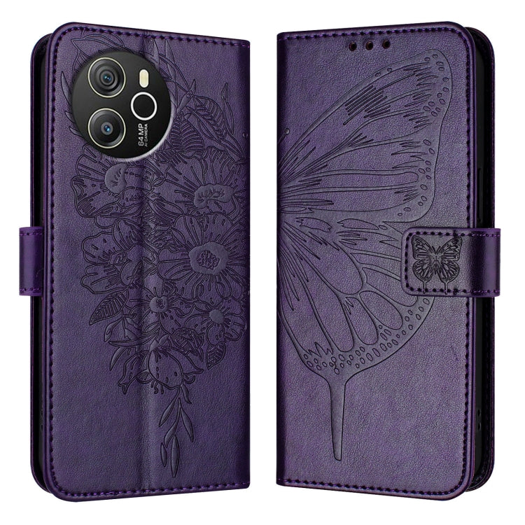 For Blackview Shark 8 Embossed Butterfly Leather Phone Case(Dark Purple) - More Brand by buy2fix | Online Shopping UK | buy2fix