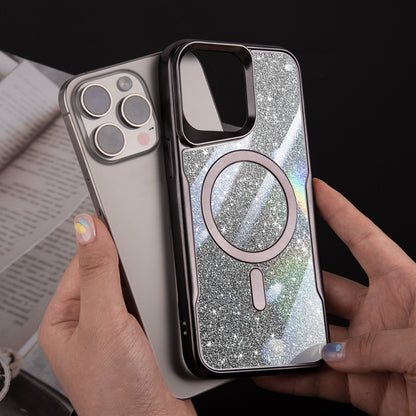 For iPhone 15 Plus Blade MagSafe Magnetic Gradient Glitter PC Phone Case(Silver White) - iPhone 15 Plus Cases by buy2fix | Online Shopping UK | buy2fix