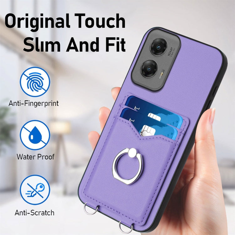 For Motorola Moto G Stylus 5G 2024 R20 Ring Card Holder Phone Case(Purple) - Motorola Cases by buy2fix | Online Shopping UK | buy2fix