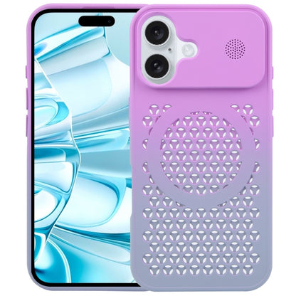 For iPhone 16 Gradient Color Honeycomb Aromatherapy MagSafe Phone Case(Purple Grey) - iPhone 16 Cases by buy2fix | Online Shopping UK | buy2fix