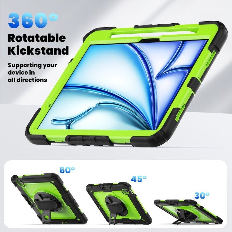 For iPad Air 11 2024 Silicone Hybrid PC Tablet Case with Shoulder Strap(Yellow Green + Black) - iPad Air 11 2024 Cases by buy2fix | Online Shopping UK | buy2fix