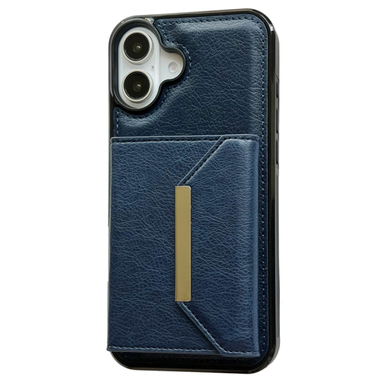 For iPhone 16 Solid Color Metal Buckle Card Slots Bag Phone Case(Blue) - iPhone 16 Cases by buy2fix | Online Shopping UK | buy2fix