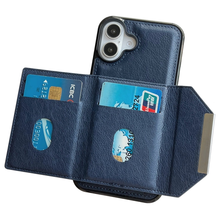 For iPhone 16 Solid Color Metal Buckle Card Slots Bag Phone Case(Blue) - iPhone 16 Cases by buy2fix | Online Shopping UK | buy2fix