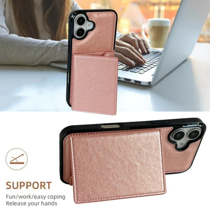 For iPhone 16 Solid Color Metal Buckle Card Slots Bag Phone Case(Rose Gold) - iPhone 16 Cases by buy2fix | Online Shopping UK | buy2fix