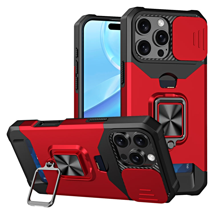 For iPhone 16 Pro Camera Shield Card Slot PC+TPU Phone Case(Red) - iPhone 16 Pro Cases by buy2fix | Online Shopping UK | buy2fix