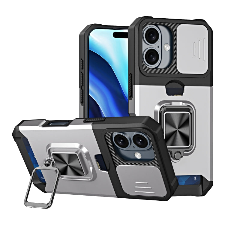 For iPhone 16 Plus Camera Shield Card Slot PC+TPU Phone Case(Silver) - iPhone 16 Plus Cases by buy2fix | Online Shopping UK | buy2fix