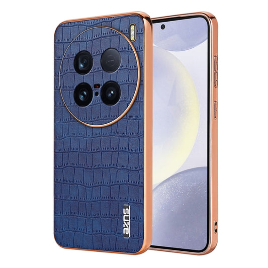 For vivo X100 Ultra AZNS Electroplated Frame Crocodile Texture Full Coverage Phone Case(Blue) - vivo Cases by AZNS | Online Shopping UK | buy2fix