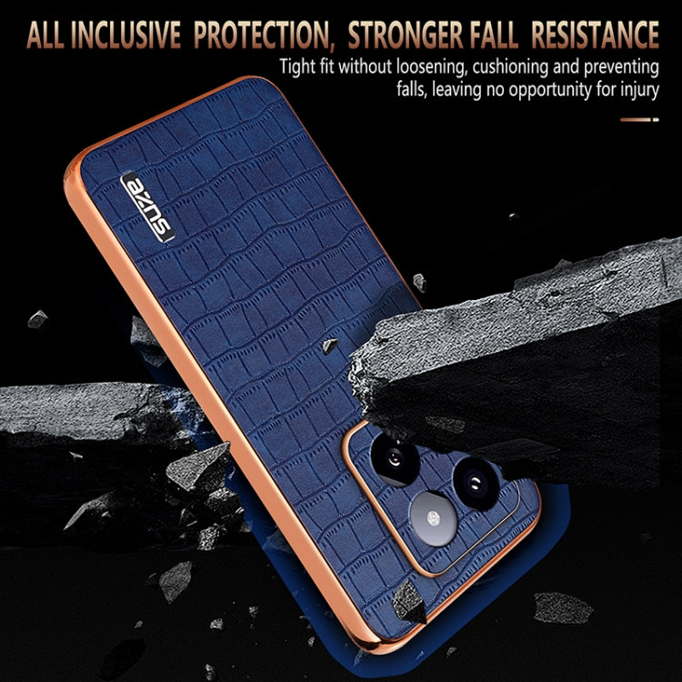 For Xiaomi 14 Pro AZNS Electroplated Frame Crocodile Texture Full Coverage Phone Case(Blue) - 14 Pro Cases by AZNS | Online Shopping UK | buy2fix