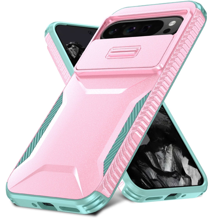 For Google Pixel 9 Pro XL Sliding Camshield Phone Case(Pink + Grey Green) - Google Cases by buy2fix | Online Shopping UK | buy2fix