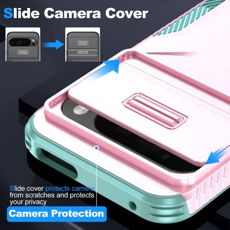 For Google Pixel 9 Pro XL Sliding Camshield Phone Case(Pink + Grey Green) - Google Cases by buy2fix | Online Shopping UK | buy2fix