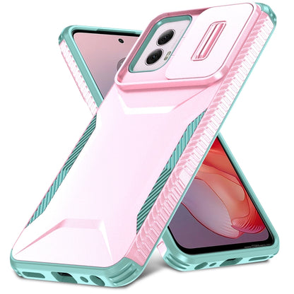 For Motorola Moto G Power 5G 2024 Sliding Camshield Phone Case(Pink + Grey Green) - Motorola Cases by buy2fix | Online Shopping UK | buy2fix