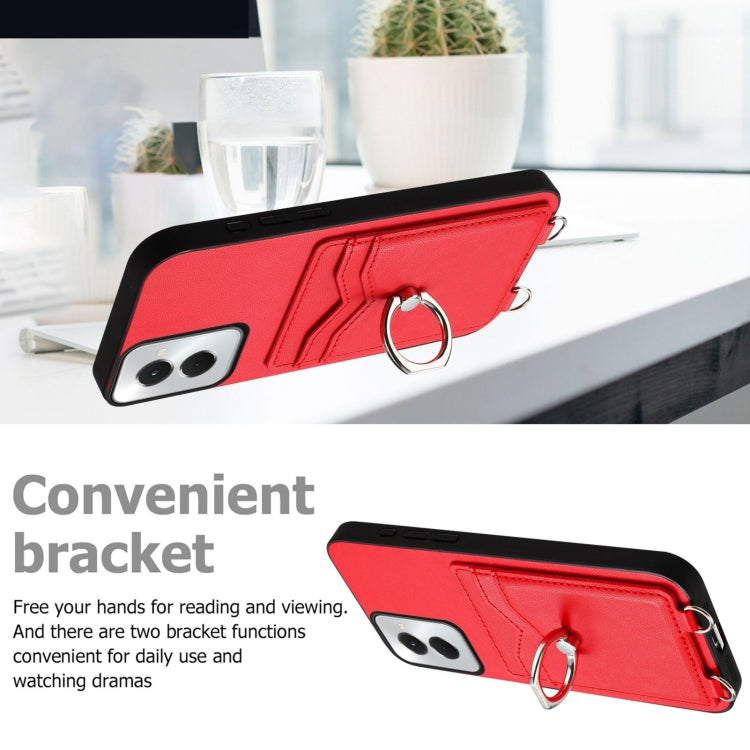 For Motorola Moto G Power 5G 2024 R20 Crossbody Rope Ring Card Holder Phone Case(Red) - Motorola Cases by buy2fix | Online Shopping UK | buy2fix