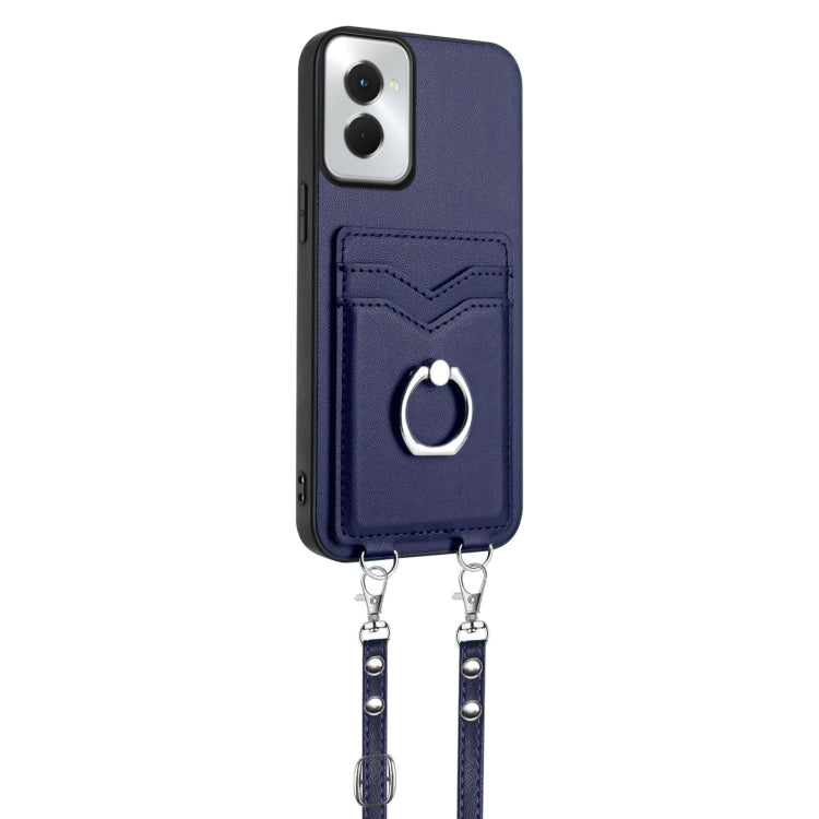 For Motorola Moto G Power 5G 2024 R20 Crossbody Rope Ring Card Holder Phone Case(Blue) - Motorola Cases by buy2fix | Online Shopping UK | buy2fix