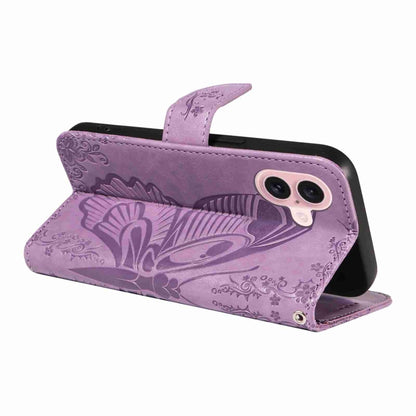 For iPhone 16 Swallowtail Butterfly Embossed Leather Phone Case(Purple) - iPhone 16 Cases by buy2fix | Online Shopping UK | buy2fix