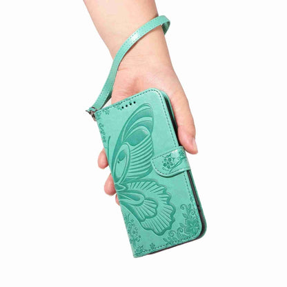 For iPhone 16 Pro Swallowtail Butterfly Embossed Leather Phone Case(Green) - iPhone 16 Pro Cases by buy2fix | Online Shopping UK | buy2fix