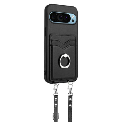 For Google Pixel 9 Pro XL R20 Crossbody Rope Ring Card Holder Phone Case(Black) - Google Cases by buy2fix | Online Shopping UK | buy2fix