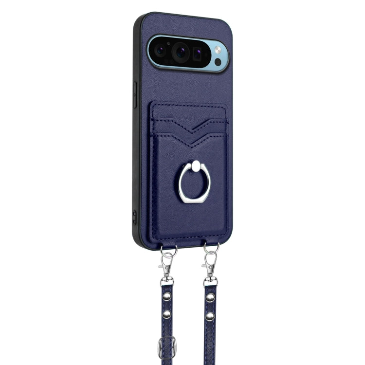 For Google Pixel 9 Pro XL R20 Crossbody Rope Ring Card Holder Phone Case(Blue) - Google Cases by buy2fix | Online Shopping UK | buy2fix