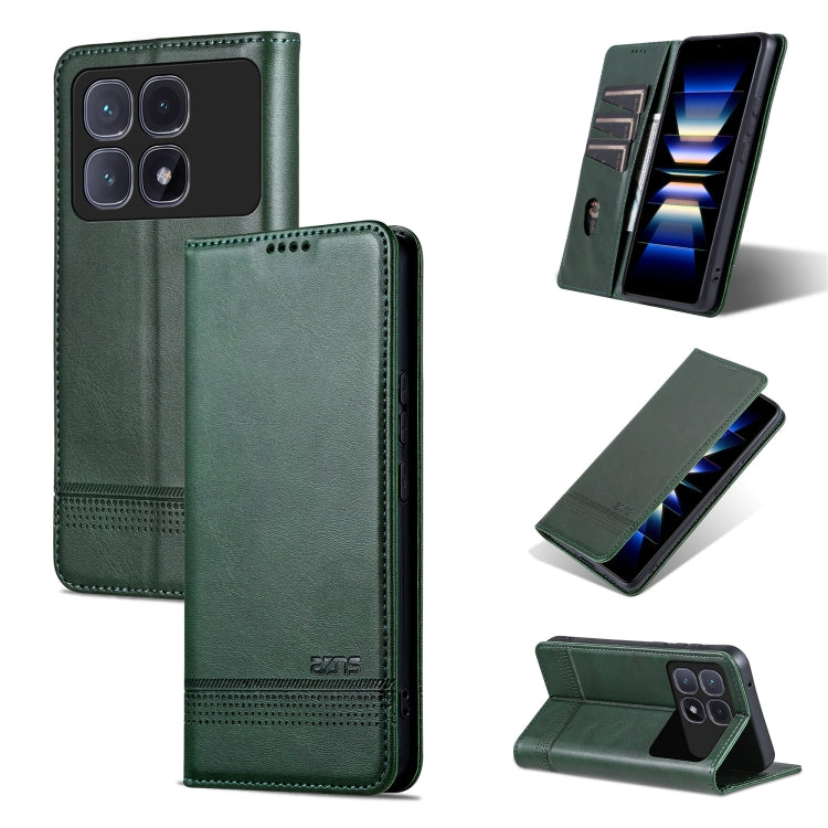 For Redmi K70 Ultra AZNS Magnetic Calf Texture Flip Leather Phone Case(Dark Green) - Xiaomi Cases by AZNS | Online Shopping UK | buy2fix