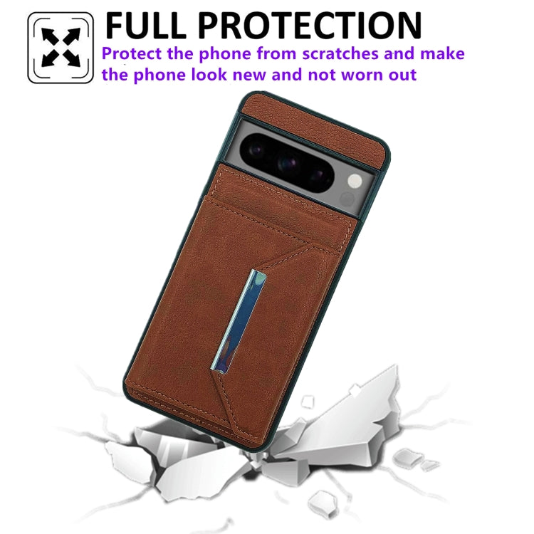 For Google Pixel 9 / 9 Pro Solid Color Metal Buckle Card Slots Bag Phone Case(Brown) - Google Cases by buy2fix | Online Shopping UK | buy2fix