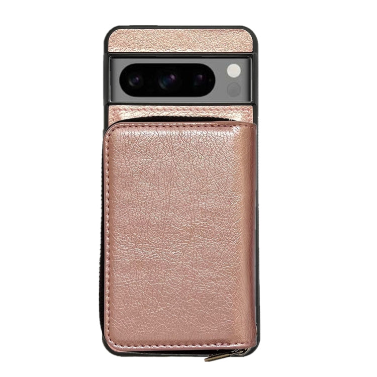 For Google Pixel 9 Pro XL Solid Color Zipper 11-Card Slots Bag Phone Case with Lanyard(Rose Gold) - Google Cases by buy2fix | Online Shopping UK | buy2fix