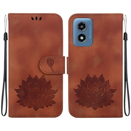 For Motorola Moto G Play 4G 2024 Lotus Embossed Leather Phone Case(Brown) - Motorola Cases by buy2fix | Online Shopping UK | buy2fix