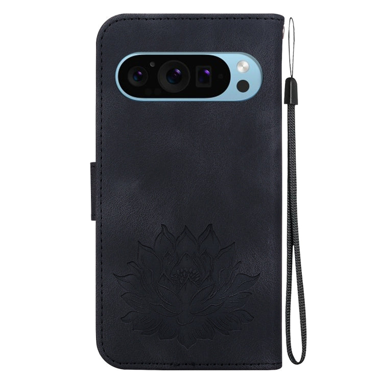 For Google Pixel 9 Pro Lotus Embossed Leather Phone Case(Black) - Google Cases by buy2fix | Online Shopping UK | buy2fix