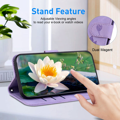 For Google Pixel 9 Lotus Embossed Leather Phone Case(Purple) - Google Cases by buy2fix | Online Shopping UK | buy2fix