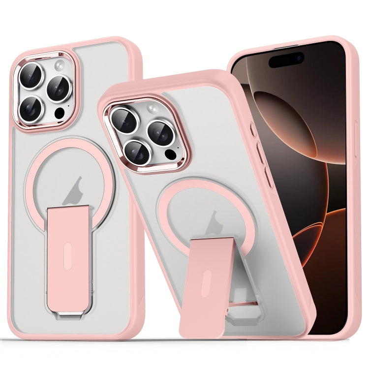 For iPhone 16 Pro Acrylic Hybrid TPU MagSafe Holder Phone Case(Pink) - iPhone 16 Pro Cases by buy2fix | Online Shopping UK | buy2fix