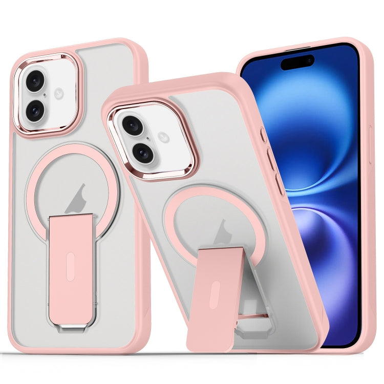 For iPhone 16 Plus Acrylic Hybrid TPU MagSafe Holder Phone Case(Pink) - iPhone 16 Plus Cases by buy2fix | Online Shopping UK | buy2fix