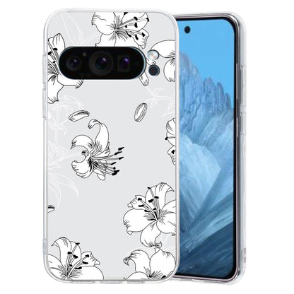 For Google Pixel 9 Pro Colored Drawing Pattern Transparent TPU Phone Case(White Flower) - Google Cases by buy2fix | Online Shopping UK | buy2fix