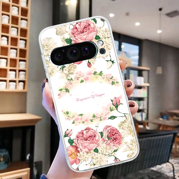 For Google Pixel 9 Pro Colored Drawing Pattern Transparent TPU Phone Case(Rose) - Google Cases by buy2fix | Online Shopping UK | buy2fix