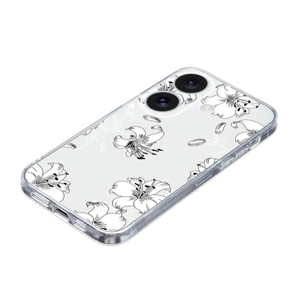 For iPhone 16 Colored Drawing Pattern Transparent TPU Phone Case(White Flower) - iPhone 16 Cases by buy2fix | Online Shopping UK | buy2fix