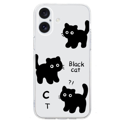 For iPhone 16 Plus Colored Drawing Pattern Transparent TPU Phone Case(Black Cat) - iPhone 16 Plus Cases by buy2fix | Online Shopping UK | buy2fix