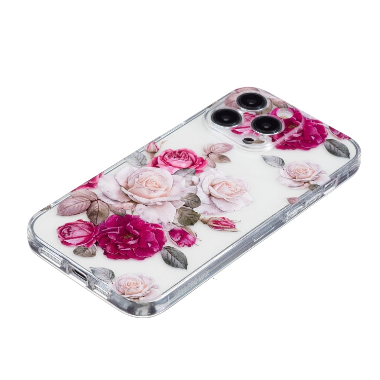 For iPhone 16 Pro Colored Drawing Pattern Transparent TPU Phone Case(Peony) - iPhone 16 Pro Cases by buy2fix | Online Shopping UK | buy2fix