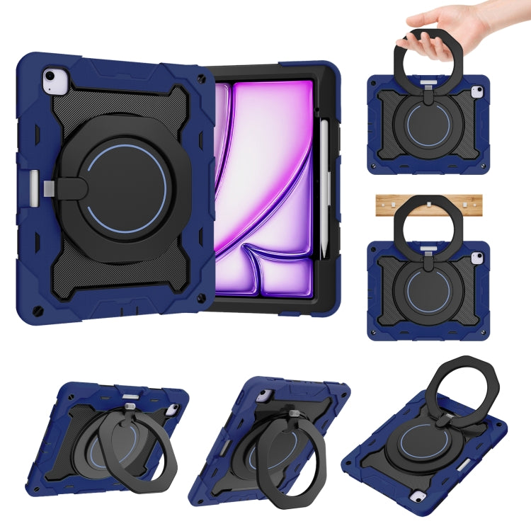 For iPad Air 13 2024 Armor Portable Rotating Ring Holder Silicone Tablet Case with Pen Slot(Navy Blue) - iPad Air 13 2024 Cases by buy2fix | Online Shopping UK | buy2fix