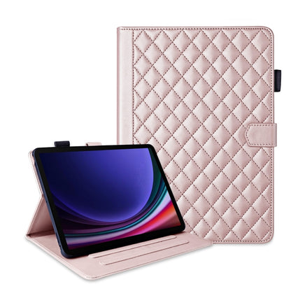 For Samsung Galaxy Tab S9 FE / S9 Rhombus Lattice Leather Tablet Case(Rose Gold) - Galaxy Tab S9 FE by buy2fix | Online Shopping UK | buy2fix