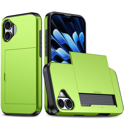 For iPhone 16 Plus Shockproof Armor Phone Case with Card Slot(Green) - iPhone 16 Plus Cases by buy2fix | Online Shopping UK | buy2fix