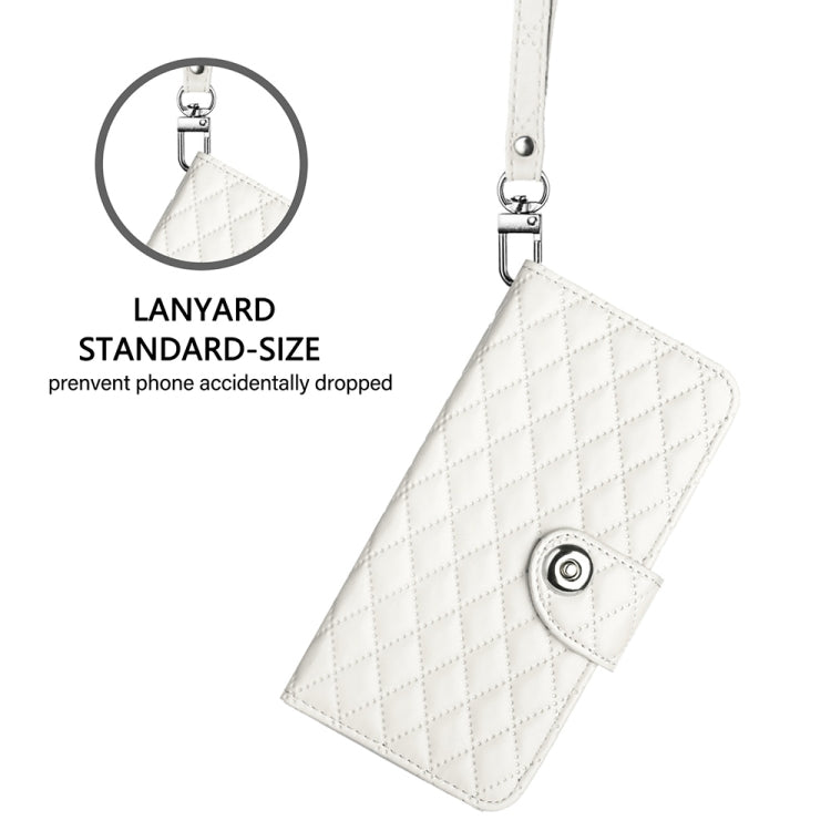 For Blackview A52 Rhombic Texture Flip Leather Phone Case with Lanyard(White) - More Brand by buy2fix | Online Shopping UK | buy2fix