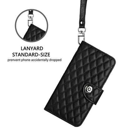 For Blackview A53 Rhombic Texture Flip Leather Phone Case with Lanyard(Black) - More Brand by buy2fix | Online Shopping UK | buy2fix