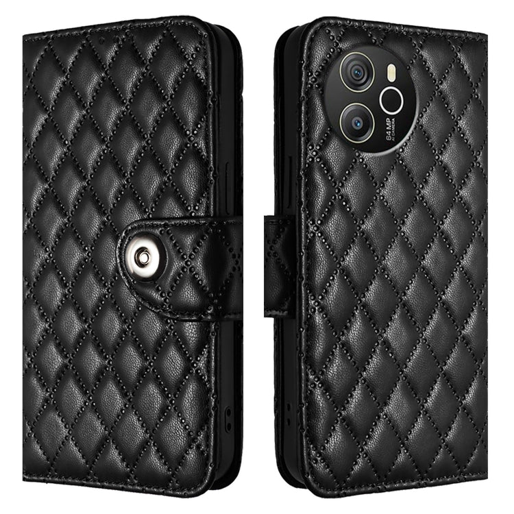 For Blackview Shark 8 Rhombic Texture Flip Leather Phone Case with Lanyard(Black) - More Brand by buy2fix | Online Shopping UK | buy2fix