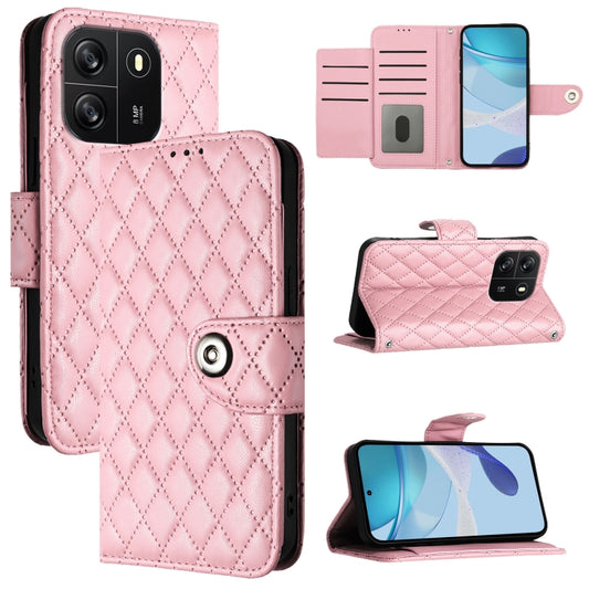 For Blackview Wave 6C Rhombic Texture Flip Leather Phone Case with Lanyard(Pink) - More Brand by buy2fix | Online Shopping UK | buy2fix