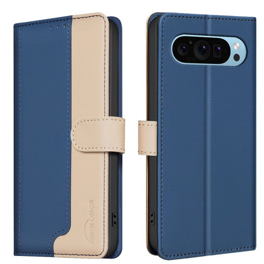 For Google Pixel 9 Color Matching RFID Anti-theft Leather Phone Case(Blue) - Google Cases by buy2fix | Online Shopping UK | buy2fix