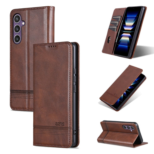 For Samsung Galaxy S24 FE 5G AZNS Magnetic Calf Texture Flip Leather Phone Case(Dark Brown) - Galaxy S24 FE 5G Cases by AZNS | Online Shopping UK | buy2fix