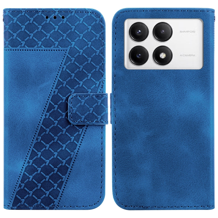 For Xiaomi Redmi K70 / K70 Pro Seven-shaped Embossed Leather Phone Case(Blue) - K70 Cases by buy2fix | Online Shopping UK | buy2fix