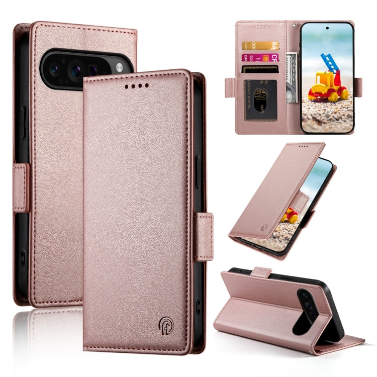 For Google Pixel 9 Pro Side Buckle Magnetic Frosted Leather Phone Case(Rose Gold) - Google Cases by buy2fix | Online Shopping UK | buy2fix