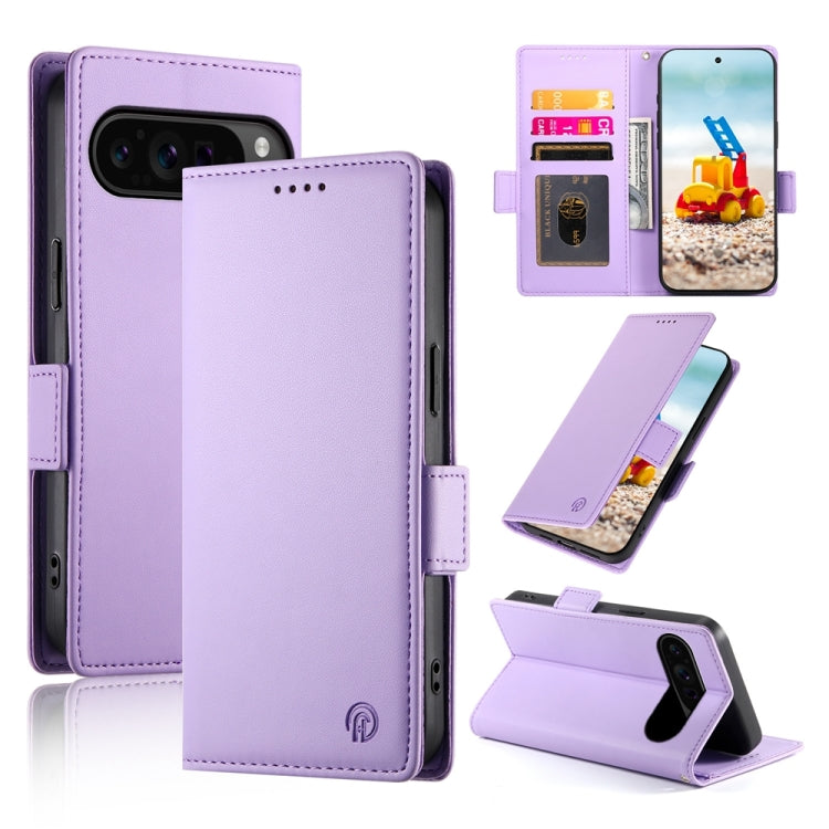 For Google Pixel 9 Pro Side Buckle Magnetic Frosted Leather Phone Case(Purple) - Google Cases by buy2fix | Online Shopping UK | buy2fix