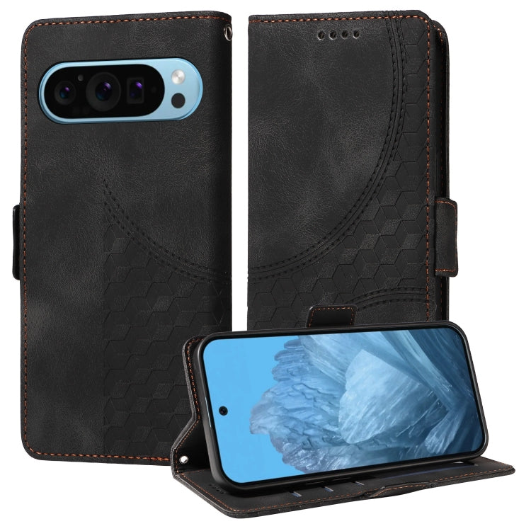 For Google Pixel 9 / 9 Pro Embossed Rhombus Starry Leather Phone Case(Black) - Google Cases by buy2fix | Online Shopping UK | buy2fix