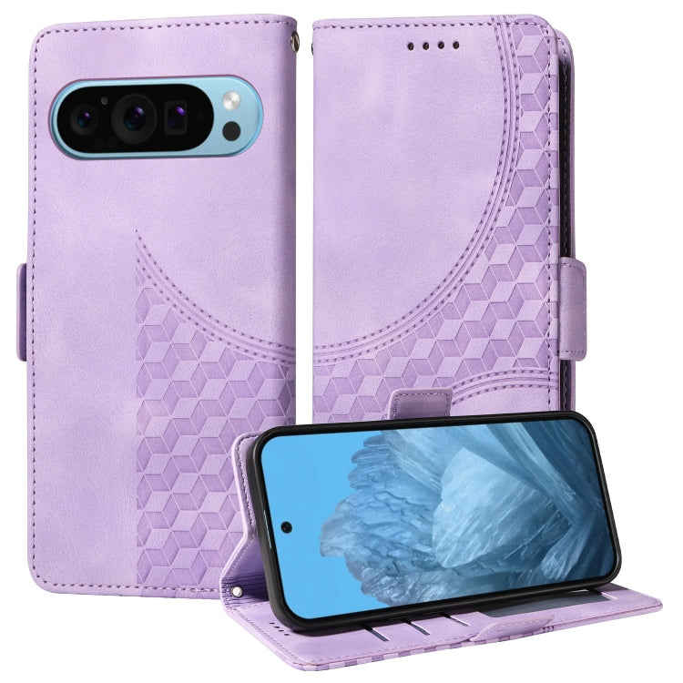 For Google Pixel 9 / 9 Pro Embossed Rhombus Starry Leather Phone Case(Purple) - Google Cases by buy2fix | Online Shopping UK | buy2fix