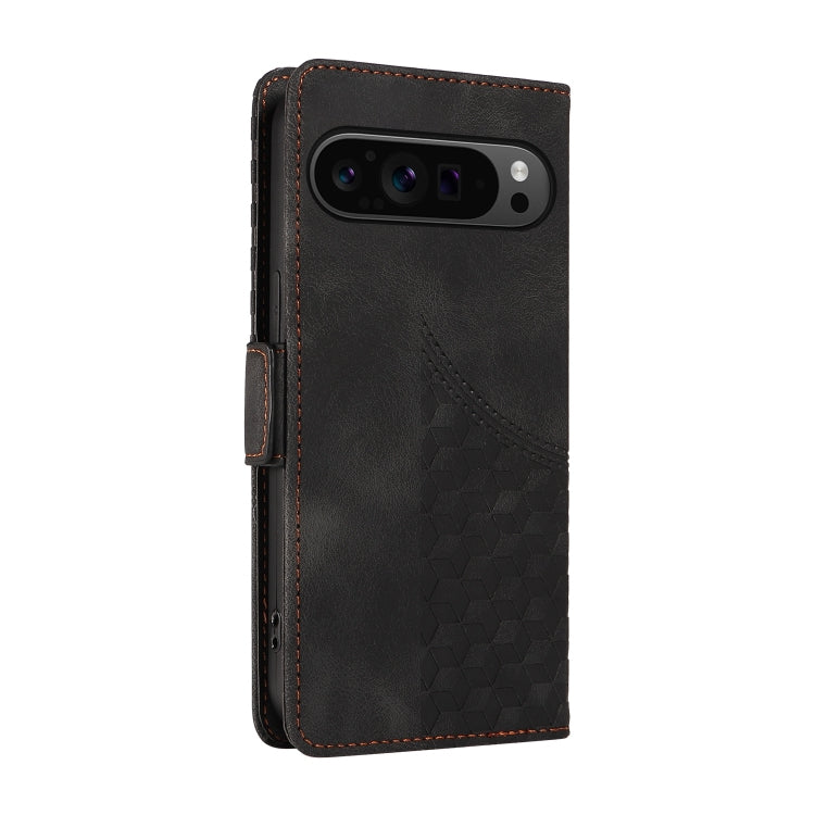 For Google Pixel 9 Pro XL Embossed Rhombus Starry Leather Phone Case(Black) - Google Cases by buy2fix | Online Shopping UK | buy2fix