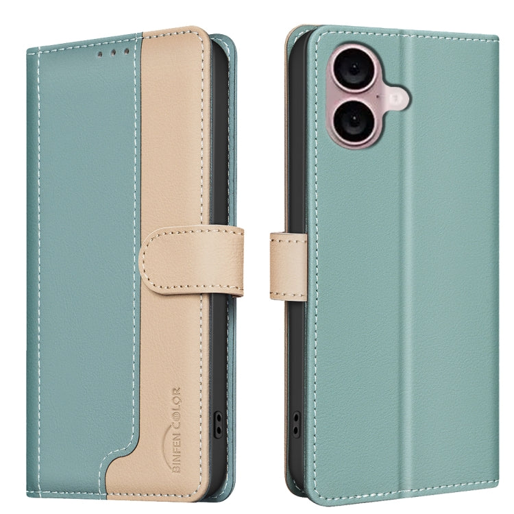 For iPhone 16 Color Matching RFID Anti-theft Leather Phone Case(Green) - iPhone 16 Cases by buy2fix | Online Shopping UK | buy2fix